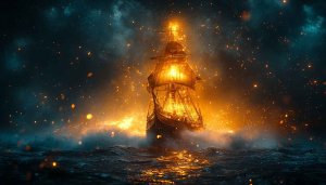 Golden Pirate Ship Storm Mobile Wallpaper Free Ocean Sailing Art
