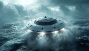 UFO Flying Over Ocean Wallpaper 4K Desktop Background No Watermark