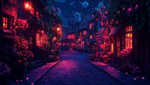 Night time Village Scenery Mobile Background and Desktop Wallpaper