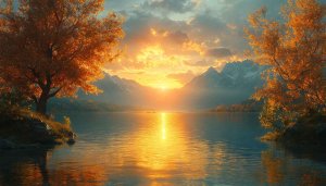 Autumn Lake Sunrise 4K Desktop Wallpaper Free Download