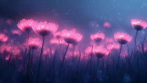 Pink Glowing Flowers Field 4K Desktop Wallpaper Mobile Background