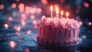 Pink Birthday Cake with Candles 4K Mobile Wallpaper Free