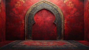 Moroccan Archway Wallpaper 4K UHD Red and Gold Background Art