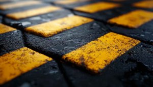 Yellow Striped Pattern Wallpaper, 4K Asphalt Background, High Resolution Texture