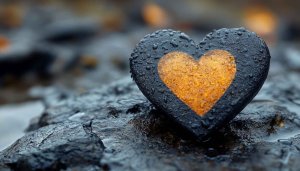 Black Stone Heart Mobile Wallpaper Golden Inlay Romantic Background