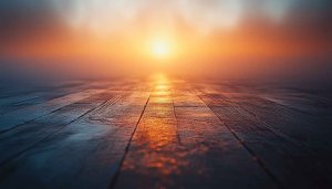 Stunning Sunset Reflection on Wooden Floor 4K Desktop Wallpaper