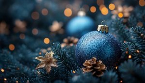 Sparkling Blue Christmas Ornaments Mobile Wallpaper for Festive Season