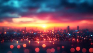 Orange Sunset Cityscape Bokeh Lights Aesthetic Mobile Wallpaper