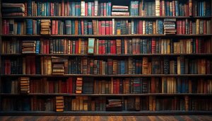 Aesthetic Bookshelf Wallpaper: Vintage Books Collection for Desktop Background