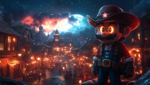Mario Cowboy Western Town 4K Wallpaper for Desktop and Mobile