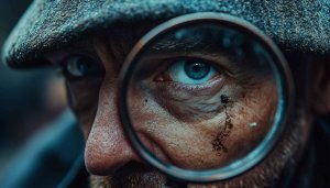 Intense Detective Eye with Magnifying Glass 4K Wallpaper