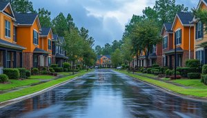 Rainy Day Neighborhood Street Mobile Wallpaper