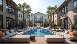 Luxury Resort Pool Palm Trees Mobile Wallpaper, HD Desktop Background