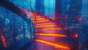 Futuristic Cityscape Glowing Stairs Mobile Wallpaper 4K Desktop Background