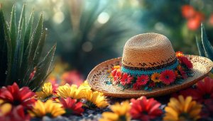 Floral Hat Summer Mobile Background, Botanical Spring Desktop Wallpaper