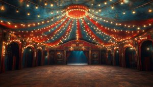 Vintage Circus Tent Stage 4K Desktop Wallpaper, Carnival Themed Background