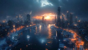 Winter Cityscape River 4K Desktop Background Free Mobile Wallpaper