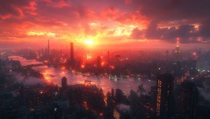 Fiery Sunset New York City 4K Desktop Mobile Wallpaper