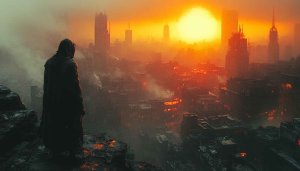 Dystopian Cityscape Sunset 4K Desktop Background Mobile Phone Wallpaper
