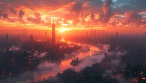 Fiery Sunset Cityscape Mobile Wallpaper - 4K Desktop Background