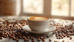 Delicious Cappuccino Coffee Beans Aesthetic Desktop Wallpaper Background