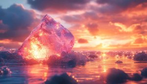 Glowing Crystal Sunset 4K Desktop Background, Aesthetic Mobile Wallpaper