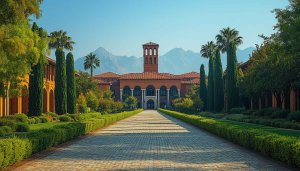 Beautiful Building and Mountain View Free Desktop Mobile Wallpaper