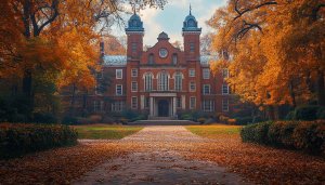 Autumn University Building Wallpaper, Fall Leaves Background, Free Mobile Wallpaper