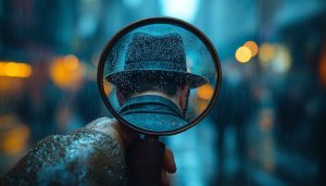 Detective in Rain Magnifying Glass Mobile Background, 4K Wallpaper