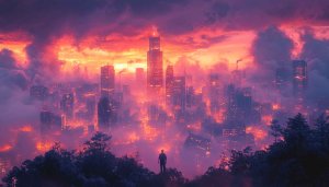 Fiery Sunset Cityscape 4K Desktop Backgrounds, Urban Silhouette Wallpaper