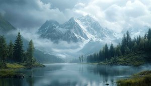 Scenic Snowy Mountain Lake View 4K Desktop Background Wallpaper
