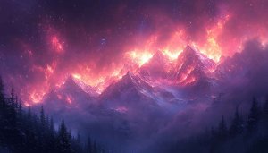 Fiery Mountain Peaks 4K Desktop Wallpaper, Fantasy Landscape Background