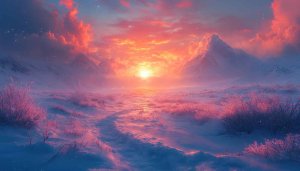 Winter Mountain Sunset Scenery 4K Desktop Background Mobile Wallpaper