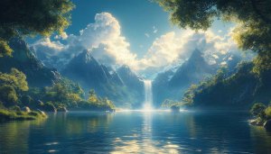 Scenic Mountain Waterfall Lake 4K Desktop Background Wallpaper