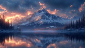 Snowy Mountain Lake Reflection 4K Desktop Wallpaper Background Free