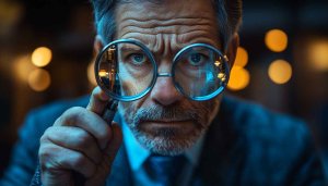 Intense Man with Magnifying Glass 4K Desktop Background Wallpaper