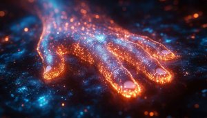Glowing Cosmic Hand 4K Wallpaper for Desktop Background and Mobile