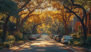 Autumn Street Cityscape Mobile Wallpaper 4K Desktop Background Golden Trees