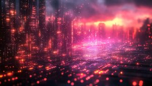 Cyberpunk City Pink Glow 4K Desktop Background Mobile Wallpaper