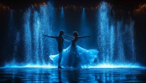 Couple Dancing in Blue Lights Show 4K Desktop Wallpaper
