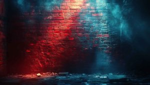 Red and Blue Lit Brick Wall Texture 4K Mobile Wallpaper