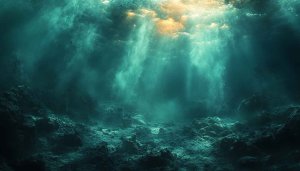 Underwater Ocean Floor Desktop Wallpaper, Teal Deep Sea Background