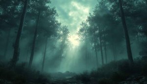 Eerie Foggy Forest 4K Desktop Background Free Mobile Wallpaper
