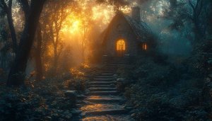 Enchanted Cottage in Forest: Free Desktop Wallpaper 4K Background