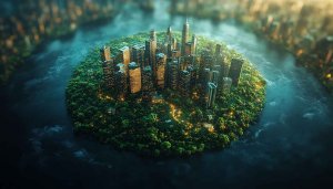 Green City Island 4K Desktop Background, Nature Cityscape Wallpaper