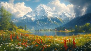 Scenic Mountain Lake Wallpaper 4K Desktop Background Mobile Landscape Art