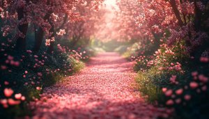 Pink Cherry Blossom Tree Path 4K Desktop Mobile Background Wallpaper