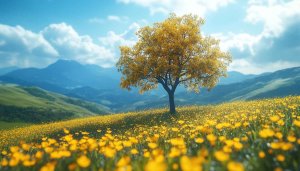 Golden Tree Field 4K Desktop Background Spring Nature Wallpaper