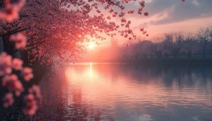 Cherry Blossom Spring Season River Scenery 4K Desktop Wallpaper