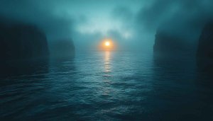 Misty Sea Sunset Mobile Background, Ocean View Desktop Wallpaper